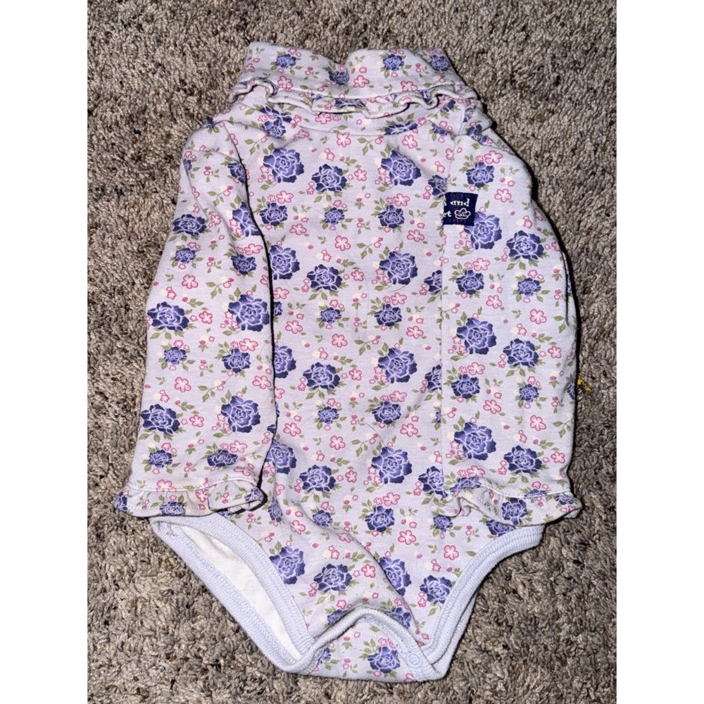 Vintage Y2K Pooh & Piglet  Purple Floral‎ Turtleneck Ruffle 12 Months